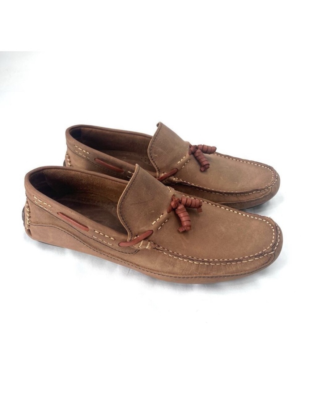 Saks Fifth Avenue Brown Leather Moc Toe Slip On Driving Loafers Mens 9